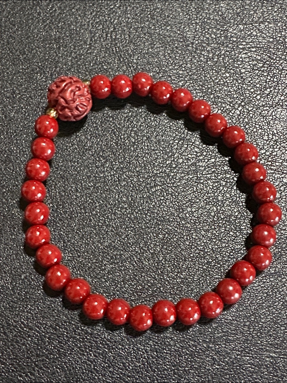 Cinnabar Carved Bead Stretch Bracelet NEW